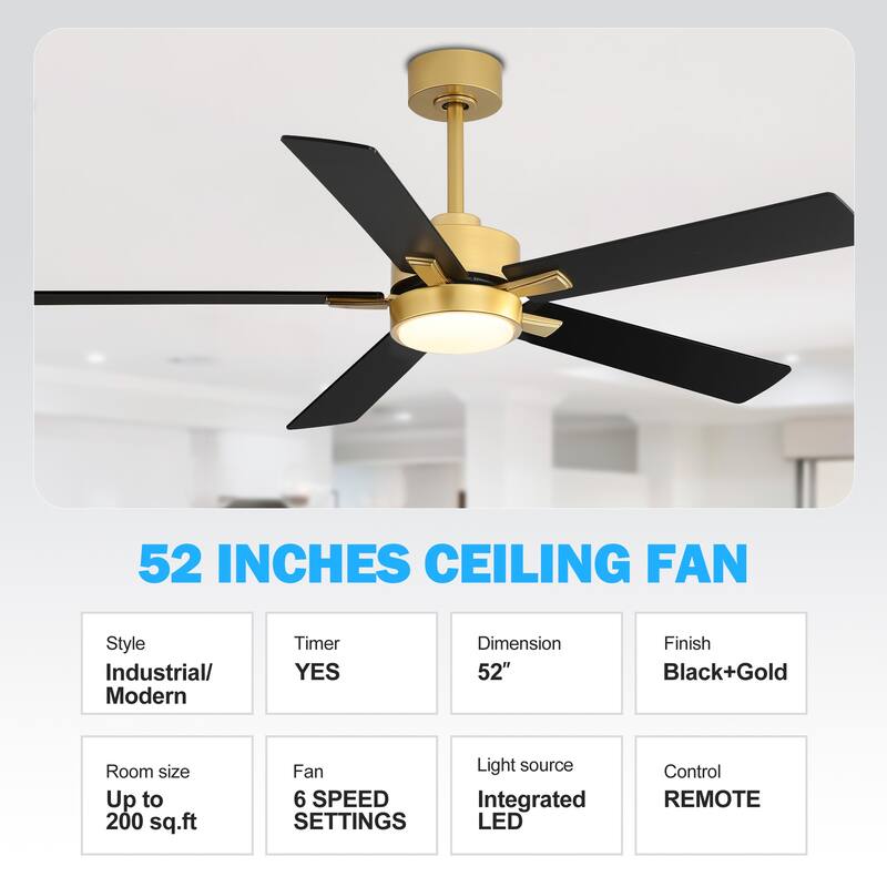 52-IN LED Ceiling Fan with Light Kit and Remote- 5 Blade