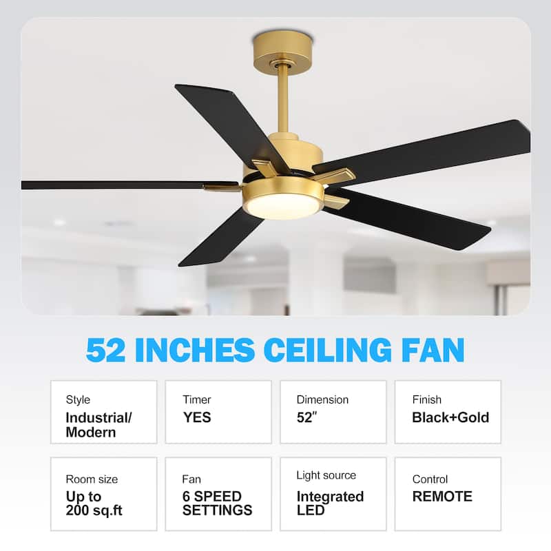 52 inch 5 Blade LED Ceiling Fan with Remote and Light Kit