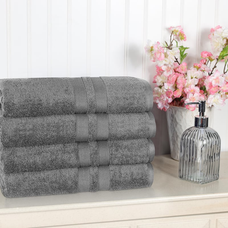 Superior 100% Ultra Soft Cotton Highly Absorbent Medium Weight Solid Bath Towel – Set of 4 - Charcoal