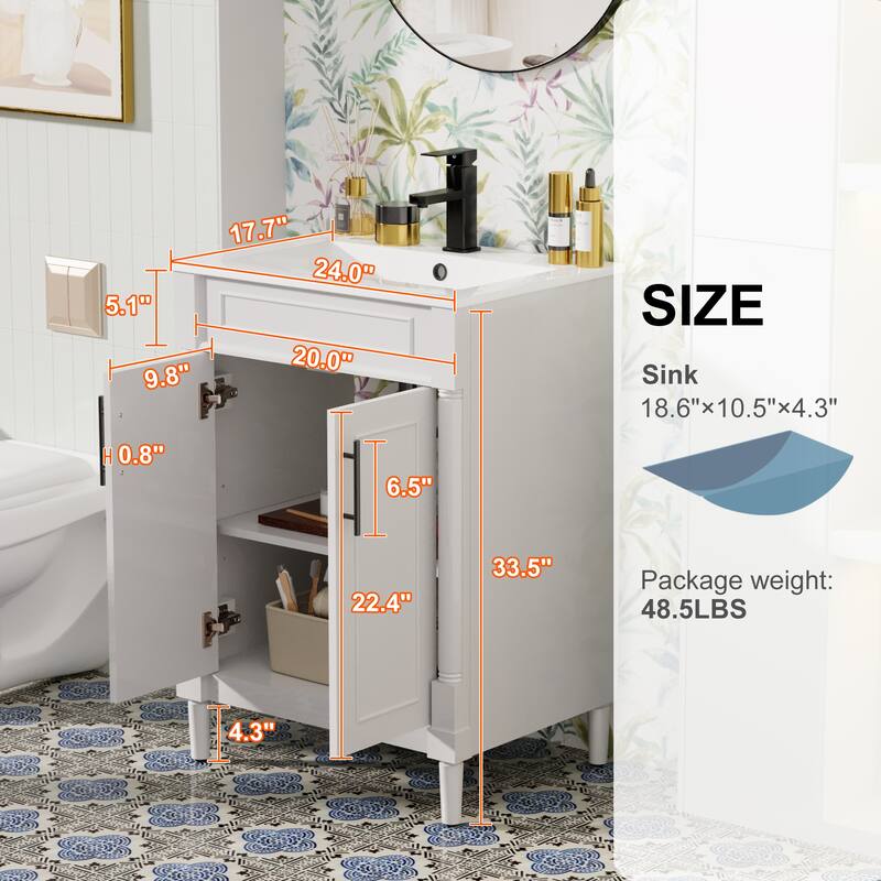 24"/30"/36" Retro Bathroom Vanity W/ Drop in Sink Combo Cabinet Set