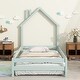preview thumbnail 3 of 5, Floor Bed Frame w/ Fences, Twin Size Pine Wood Platform Floor Bed w/ House-shaped Headboard for Girls, Boys Bedroom, Light Green