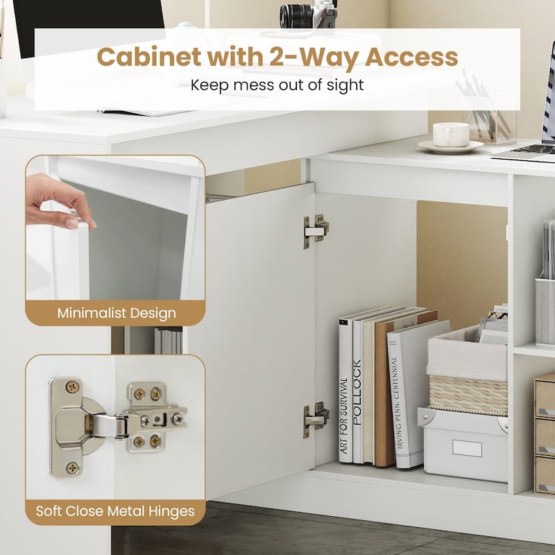 Gymax 48'' Reversible L-shaped Computer Desk w/2 Doors 4 Open Storage