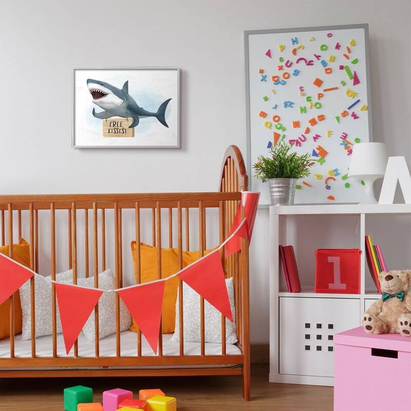 Stupell Nautical Shark Free Kisses Sign Kid's Animal Humor Framed Wall Art - Blue