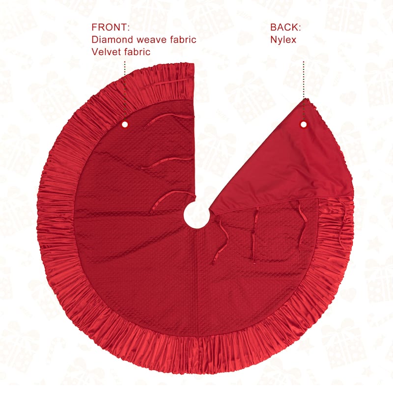 Glitzhome 72"D Oversized Deluxe Red/White Velvet Ruffled Christmas Tree Skirt