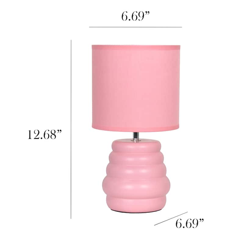 Stacked Ceramic Mini Table Lamp with Fabric Drum Shade Modern Sculptural Accent Lighting Compact Design