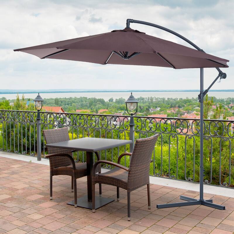 Outsunny 10' Cantilever Hanging Tilt Offset Patio Umbrella (Weight Not Included) - Brown
