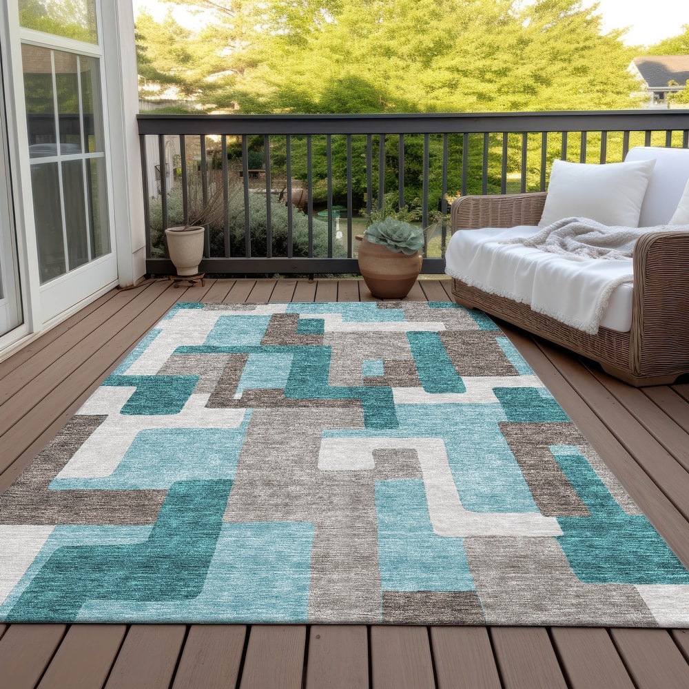 Machine Washable Indoor/ Outdoor Chantille Contemporary Blocks Rug
