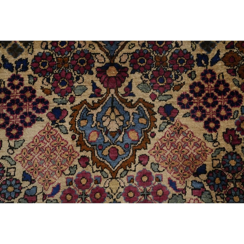 Hand Knotted Oriental 100% Silk Carpet Traditional Floral Beige & Ivories Kashan Area Rug - 6' 8'' X 4' 3''