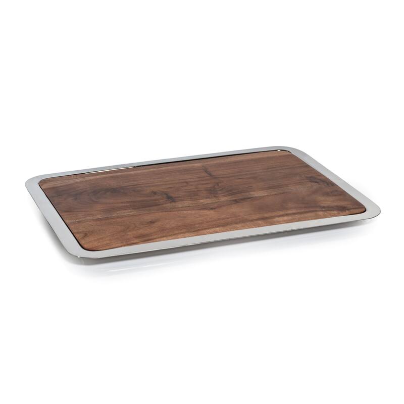 Benouville Acacia Wood Prep & Serving Board with Steel Tray - Large