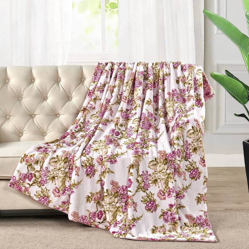 Printed Flannel Tropical Flower French / Puerto Rico Floral Throw