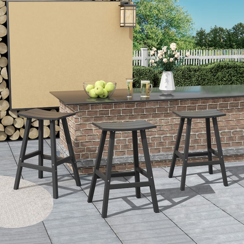 Laguna Hdpe All Weather Outdoor Patio 29" Saddle Seat Bar Stool (Set Of 3) - Gray