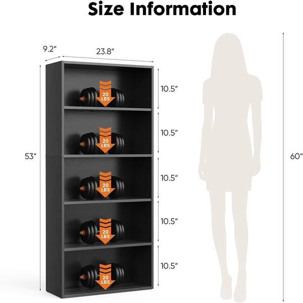 dimension image slide 2 of 3, Industrial 6-Shelf Bookcase, 63" Tall Open Bookshelf, Rust