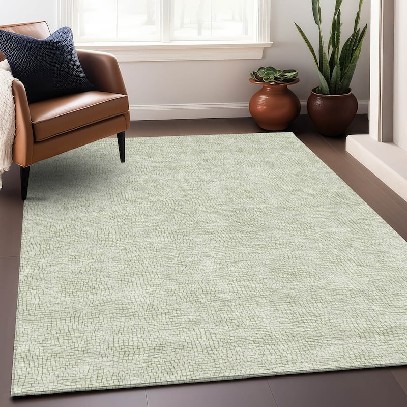 Machine Washable Indoor/ Outdoor Solid Causal Chantille Rug - Aloe - 3' x 5'