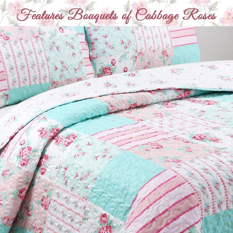 Cozy Line Tiffany Pink Garden Floral Reversible Bedding Quilt Set