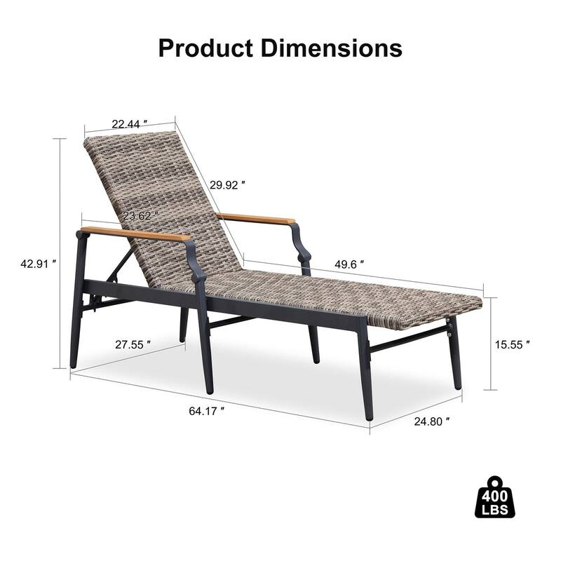 PURPLE LEAF Patio Chaise Lounge Chair Set of 2 Outdoor Lounge Chair with Arm All Weather Adjustable Lounger
