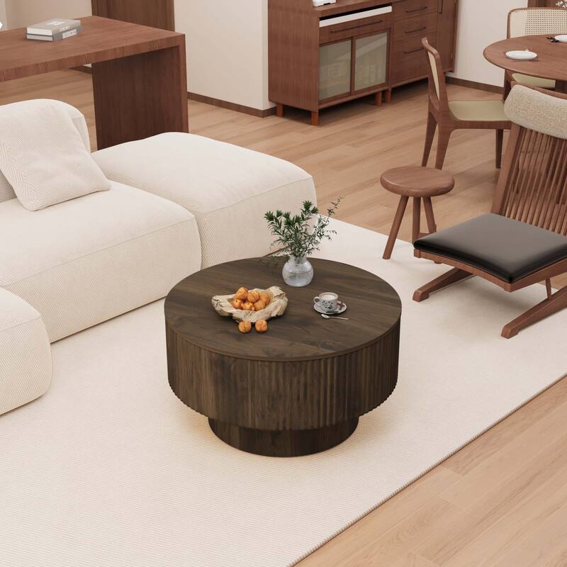 29.53" MDF Modern Circular Coffee Table, with Circular Stripe Design and Storage Space, Suitable for Home & Kitchen