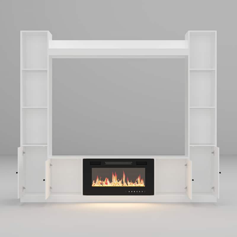 Entertainment Hub w/Fireplace Insert Compatibility Sleek Media Center