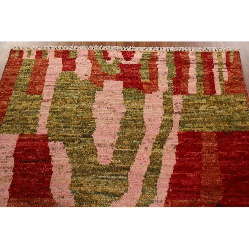 Hand Knotted Oriental 100% Wool Carpet Modern Abstract Multi-Colored Moroccan Area Rug - 8' 3'' X 5' 3''