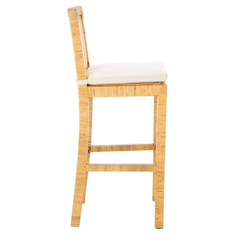 SAFAVIEH Tojo 30inch Cane Bar Stool with Cushion 22.6" x 18.1" x 44.
