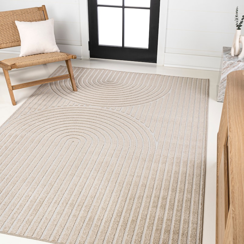JONATHAN Y Peater High-Low MidCentury Modern Arch Stripe Two-Tone Indoor/Outdoor Rug