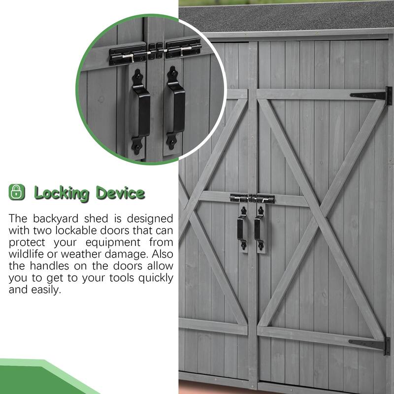 56"L Outdoor Storage Shed with Lockable Doors, Waterproof Roof, Detachable Shelves