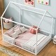 preview thumbnail 3 of 12, White Full Size Metal House Bed with Fence, Roof and Door for Kids, Boys and Girls, Bedroom