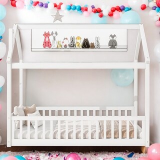 Kids and Baby Twin Size House Bed Platform Bed with Guardrails and Slats