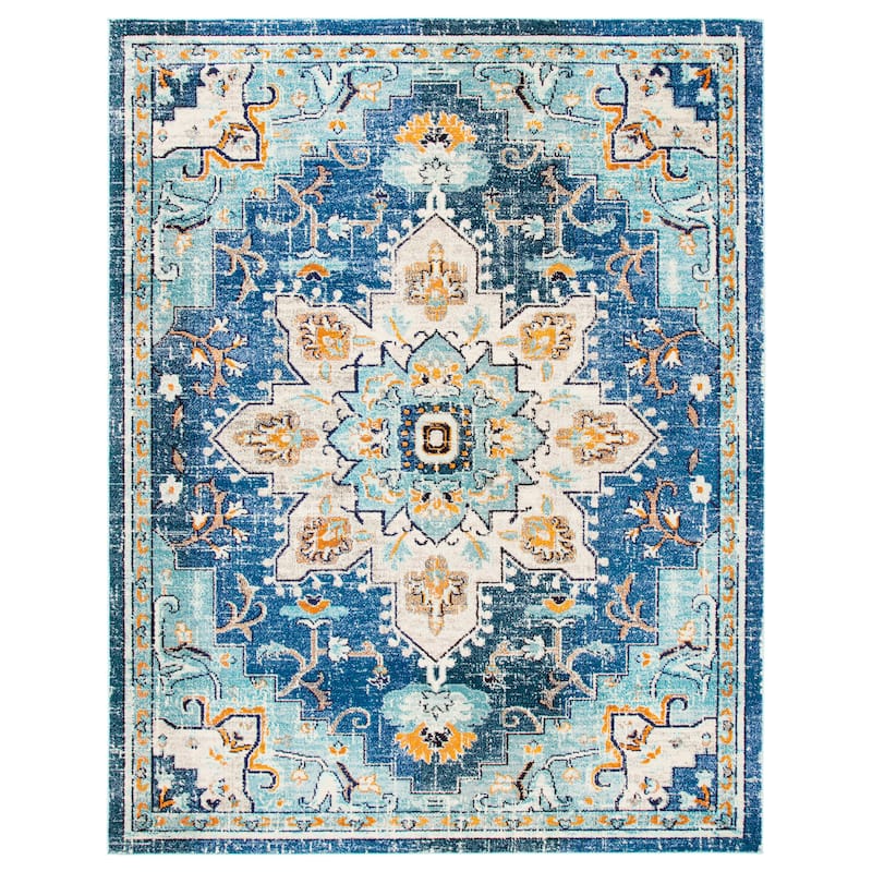 SAFAVIEH Madison Diederike Boho Medallion Distressed Rug - 8' x 10' - Blue/Light Blue - Rectangle