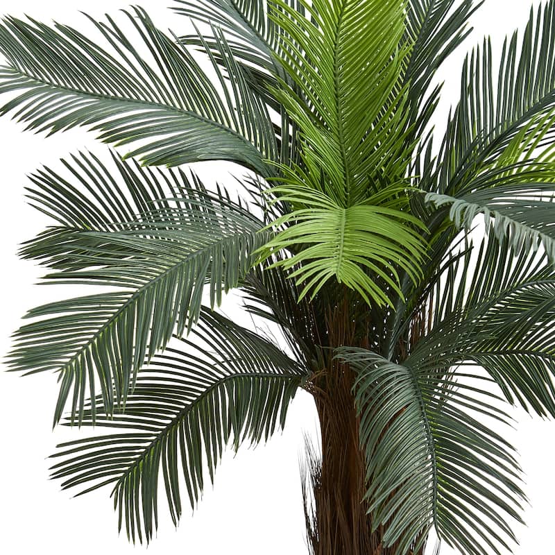 4.5ft Cycas Artificial Tree in Orange Planter with UV Resistant Green Fronds for Tropical Home or Outdoor Decoration