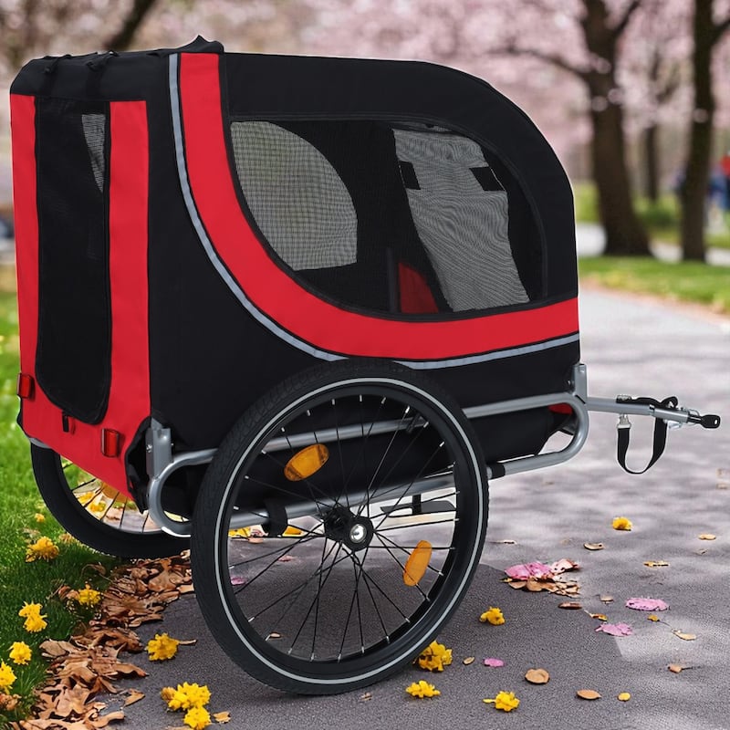 Large Folding Dog Bike Trailer - 66LB Capacity Pet Bicycle Carrier with Steel Frame, All-Terrain Wheels & Rain Cover