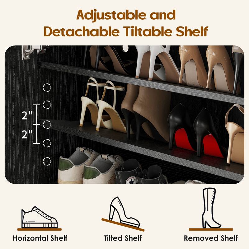 Anmytek Large Black Shoe Storage Cabinet with Adjustable Shelves - Modern Entryway Organizer for Boots and Heels