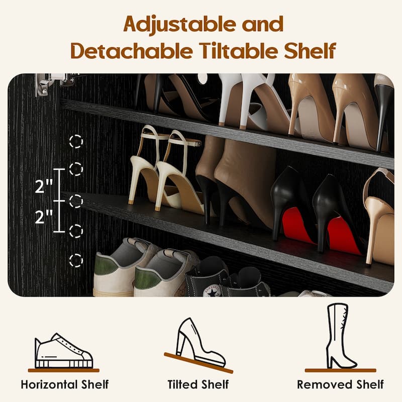 Rossetta 7-Tier Hidden Narrow Shoe Cabinet with ith Adjustable Shelves and Doors