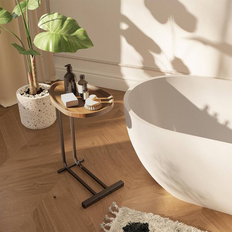 Sofa and Bedside C-Shaped Side Table, Wood C-Shaped End Table with Metal Frame Slide for Bedroom Living Room