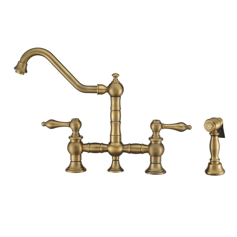 Whitehaus Vintage III Plus Bridge Faucet with Long Traditional Swivel Spout - Brass