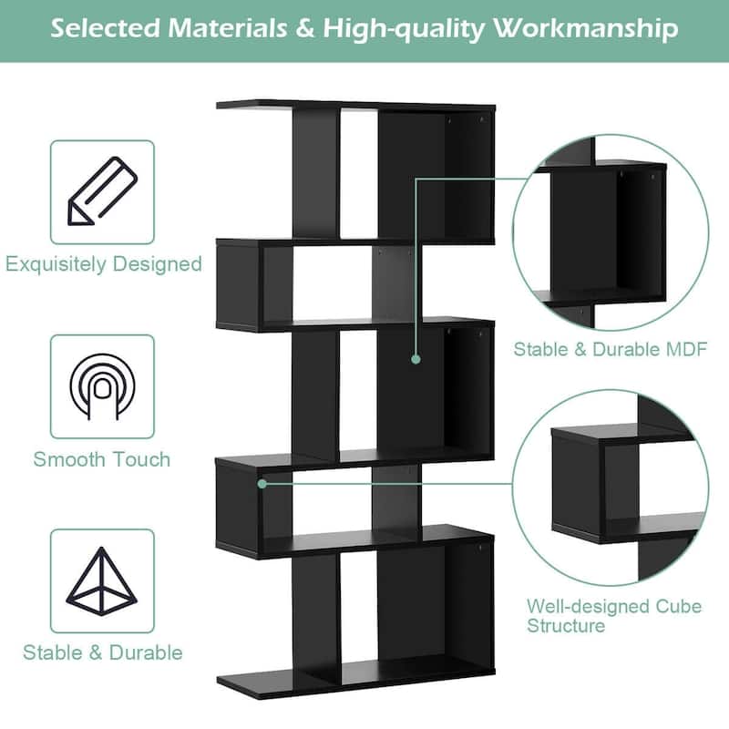 Stylish 5-Tier Geometric Wood Bookshelf - 31" x 11" x 70" (L x W x H)