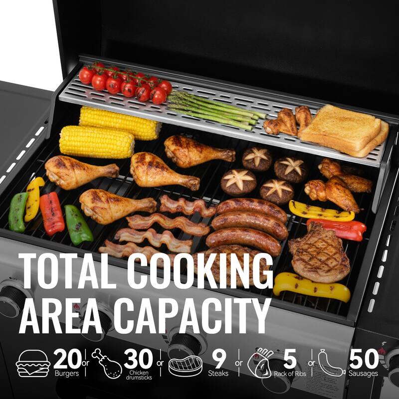 Royal Gourmet 4-Burner Gas Grill with Side Burner&Front Spice Rack