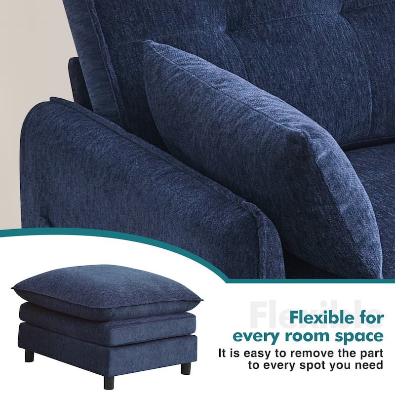Upholstered Chenille Oversized Accent Armchairs with Ottoman and Side Pocket
