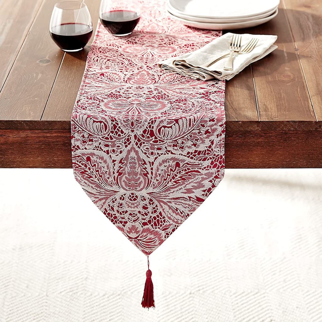 Violet Linen Pacifica Lace Look Damask Pattern, 13 Inch by 70 Inch, Decorative Table Runners - 13" X 70"