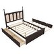 preview thumbnail 9 of 12, Mid-Century Rattan Bed Trundle Platform Bed Queen Wood Bed Frame and Twin Size Trundl with 2 Drawer Underneath, Classic Espresso