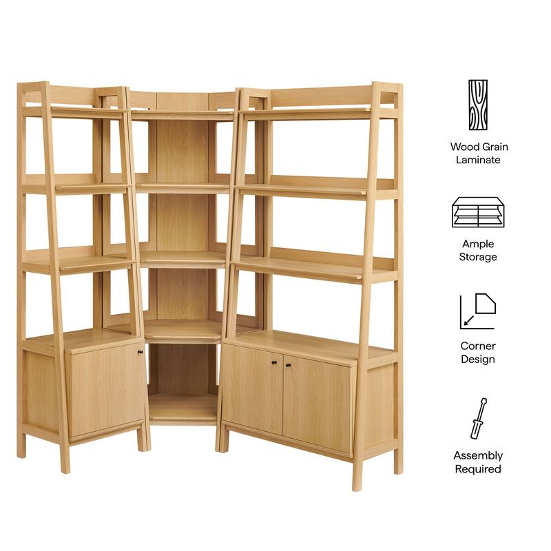 Bixby 3 Piece Corner Bookshelf Set With Wide and Narrow Bookshelves