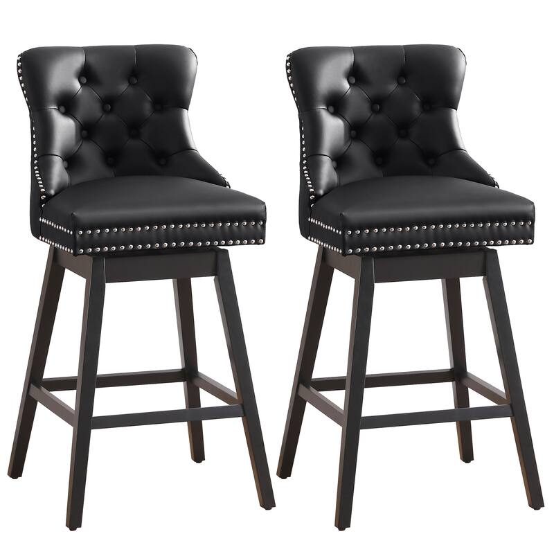 26"/29" Faux Leather Swivel Counter or Bar Height Stools with Wood Frame, Set of 2