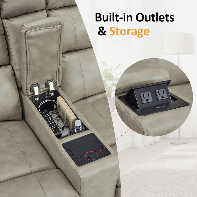 MCombo 62.6'' RV Recliner Loveseat Sofa with Console, Zero Wall Hugger Power Loveseat Recliner with USB Charge Ports, Outlet
