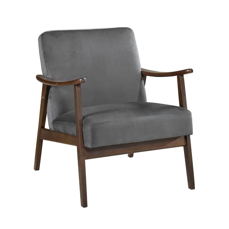 Vandie Accent Club Chair, Dark Gray Polyester, Solid Rubberwood Frame