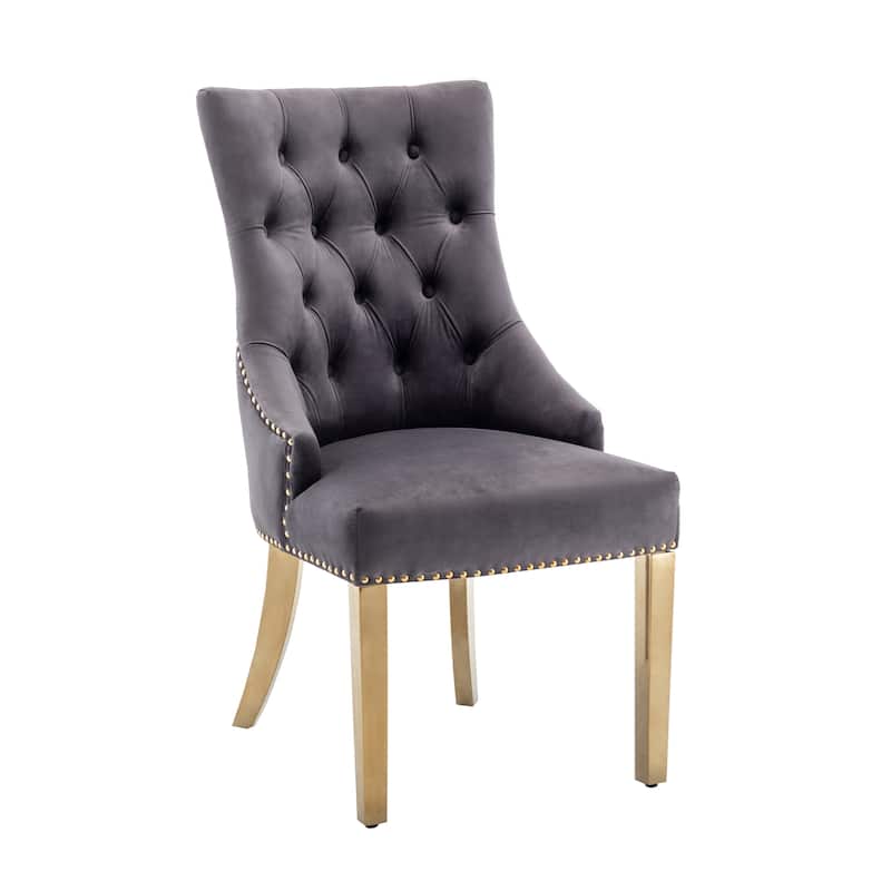 Porthos Home Drew Tufted Velvet Dining Chairs with Gold Chrome Legs, Set of 2