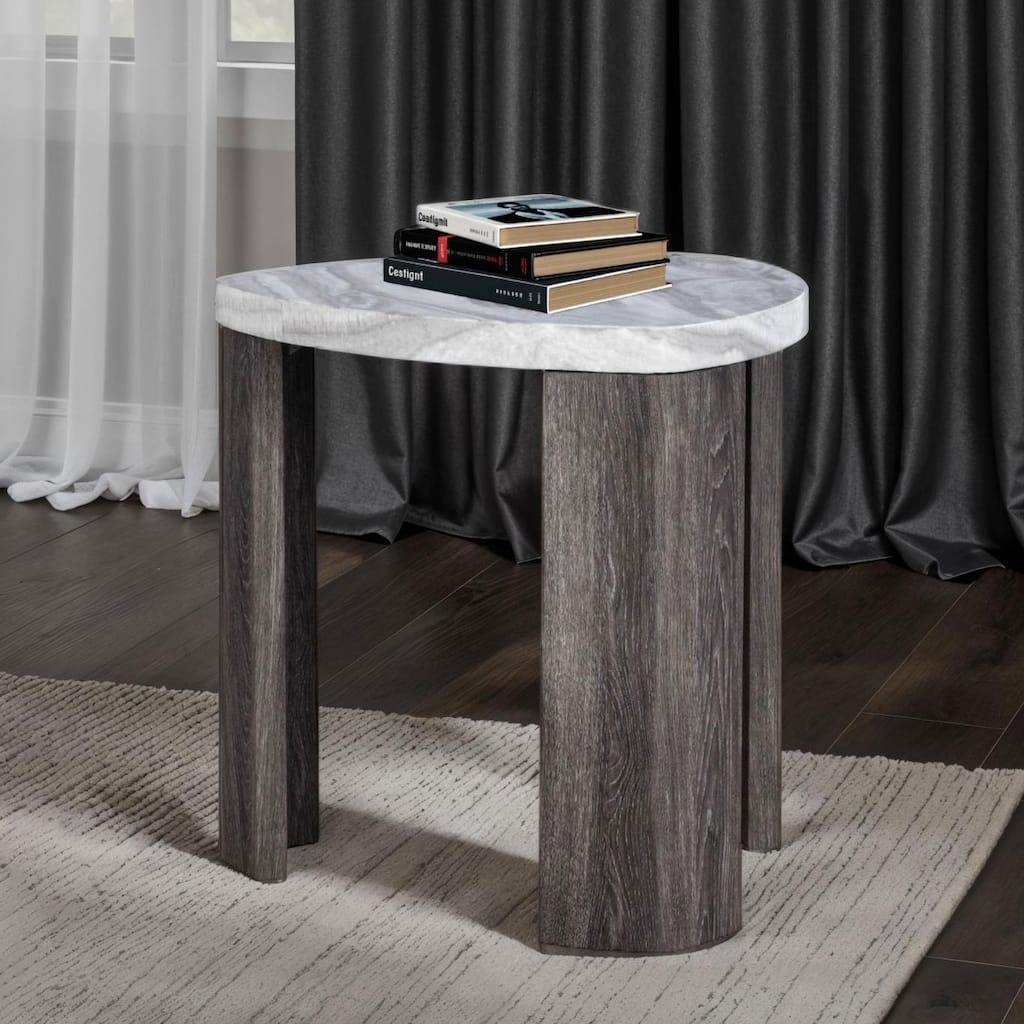 Furniture of America Elric Modern Grey and Brown Wooden Triangular End Table