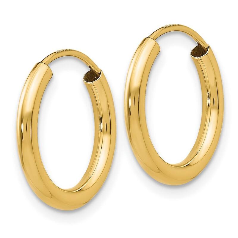 Curata 14k Yellow Gold 12x2mm Polished Round Endless Hoop Earrings