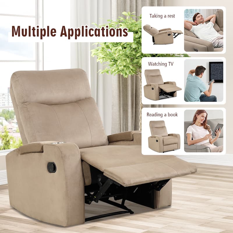 Costway Recliner Chair Single Sofa Lounger with Arm Storage & Cup