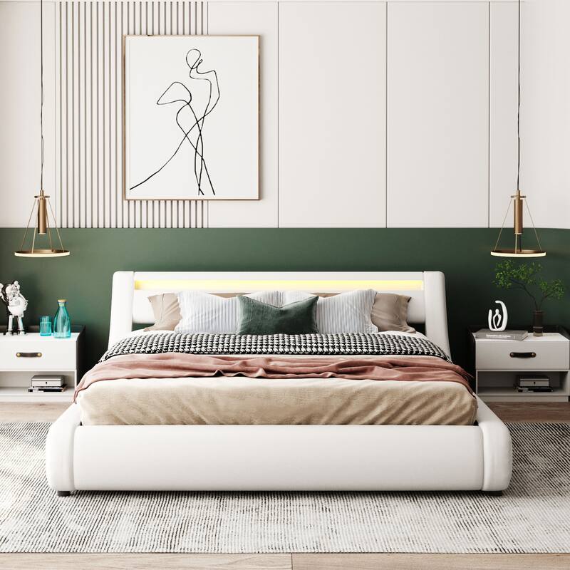 Modern Queen Size Upholstered Leather Platform Bed with Hydraulic