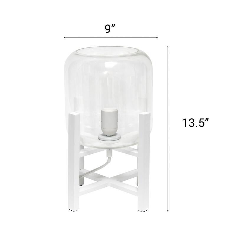 Wooden Table Lamp with Glass Shade - 13.5" - White and Clear