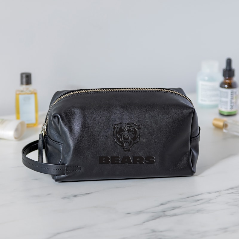 Chicago Bears, Hybrid Leather Lined Toiletry Bag with Handle, Black